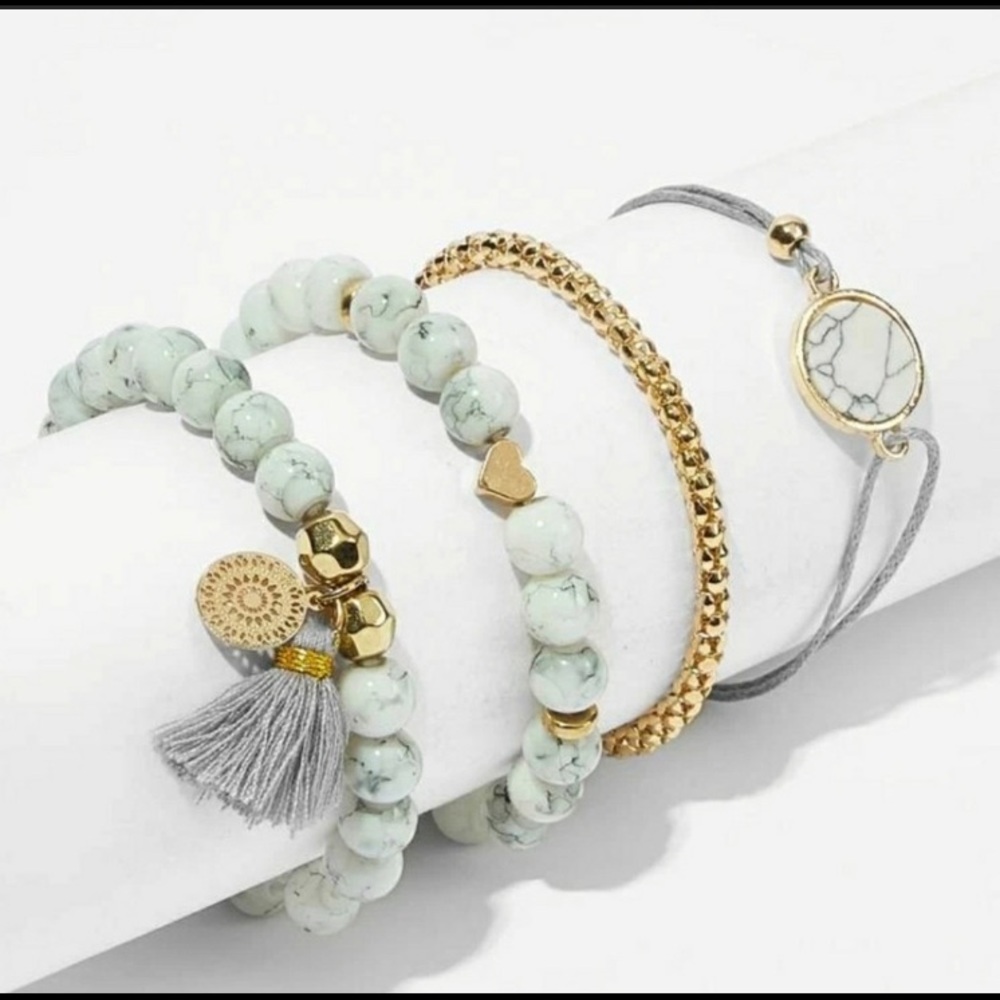 Marble & Gold Tone Four Piece Bracelet Set NEW